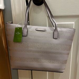 Kate Spade Silver and Gray Striped Tote